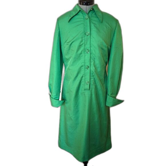 Vintage 70s QIANA Shantung Dagger Collar Button Front Midi Shirt Dress, Sz. 6/8 - Picture 3 of 13